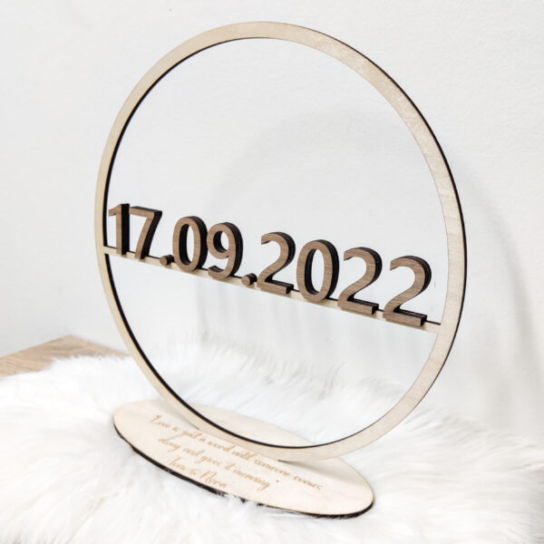 Twee-kleurige houten cirkel met gepersonaliseerde tekst - Unieke decoratie - Afbeelding 3